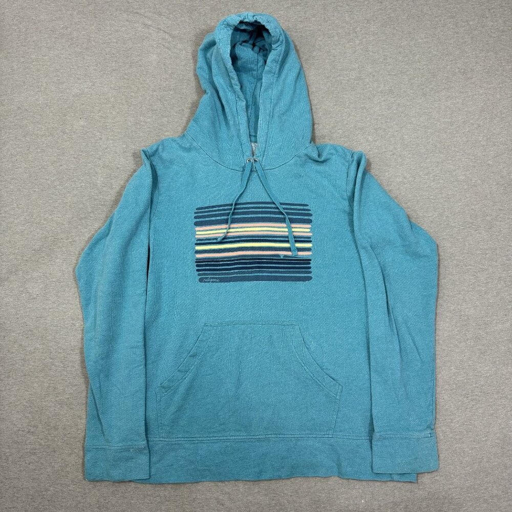 Patagonia Blue Hoodie with Striped Design